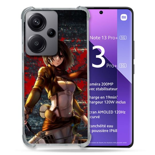 Coque Renforcé Pour Xiaomi Redmi Note 13 Pro Plus 5G Manga Attaque Titans Mikasa