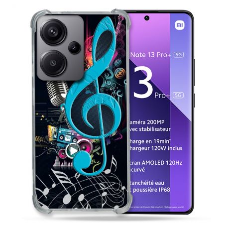 Coque Renforcé Pour Xiaomi Redmi Note 13 Pro Plus 5G Musique Cle Sol Bleu