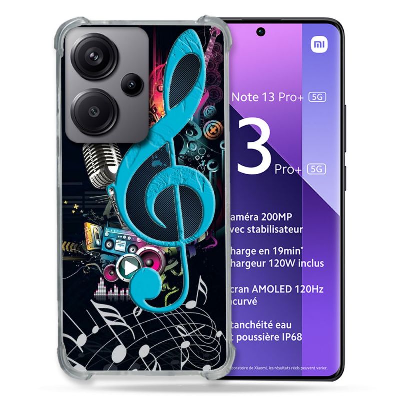 Coque Renforcé Pour Xiaomi Redmi Note 13 Pro Plus 5G Musique Cle Sol Bleu