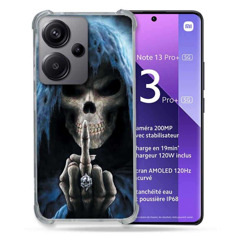 Coque Renforcée Pour Xiaomi Redmi Note 13 Pro Plus 5G Tete de Mort Doigt