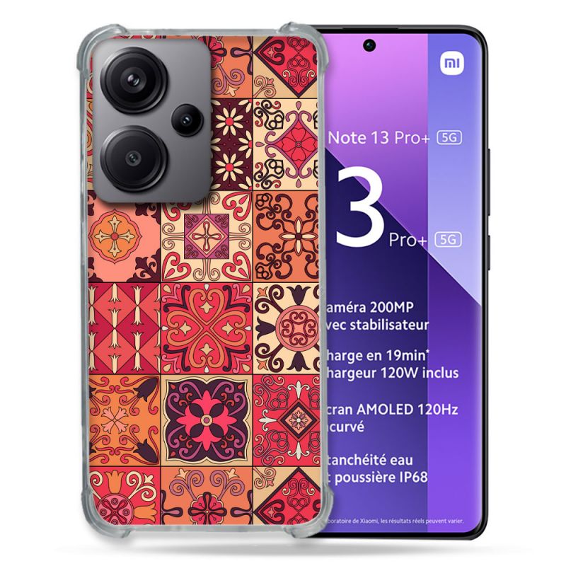 Coque Renforcée Pour Xiaomi Redmi Note 13 Pro Plus 5G Texture Carreau Ciment Rouge