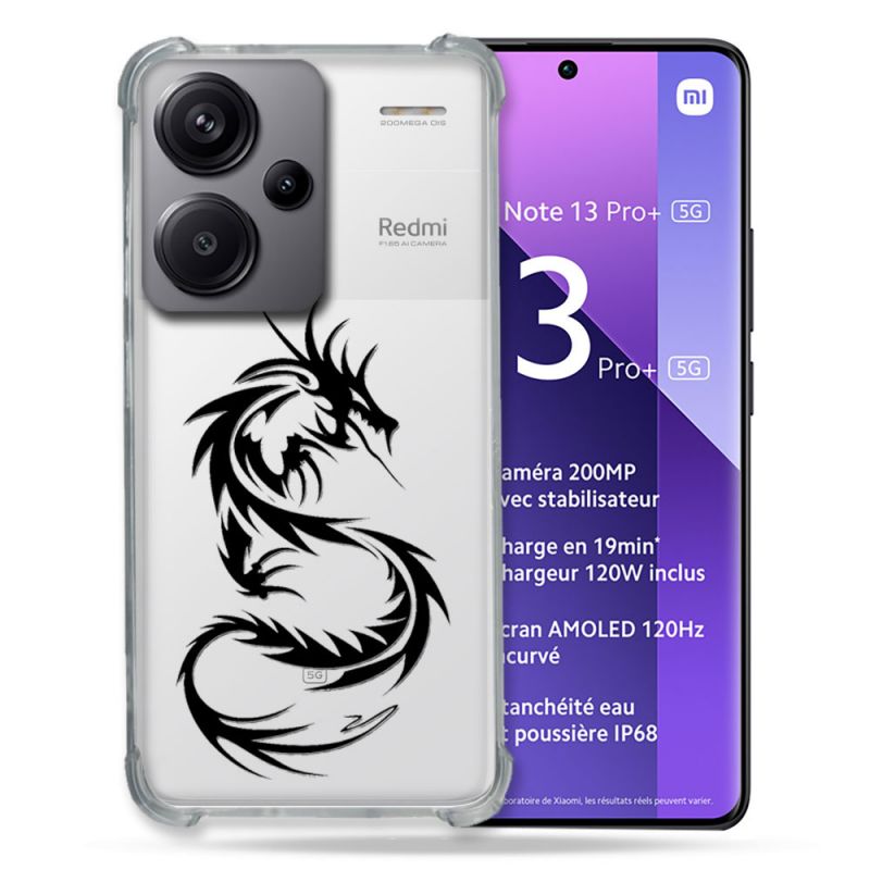 Coque Renforcée Transparente Pour Xiaomi Redmi Note 13 Pro Plus 5G Dragon Noir