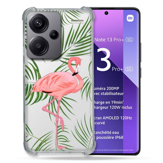 Coque Renforcée Transparente Pour Xiaomi Redmi Note 13 Pro Plus 5G Flamant Rose