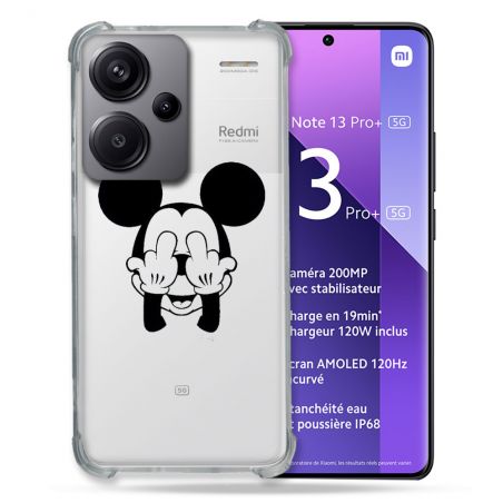 Coque Renforcée Transparente Pour Xiaomi Redmi Note 13 Pro Plus 5G Mickey doigt