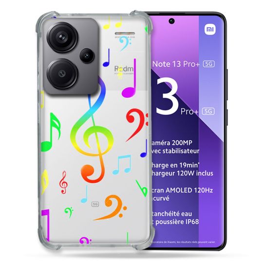 Coque Renforcée Transparente Pour Xiaomi Redmi Note 13 Pro Plus 5G Note Musique Colore