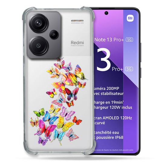 Coque Renforcée Transparente Pour Xiaomi Redmi Note 13 Pro Plus 5G Papillon Multicolore