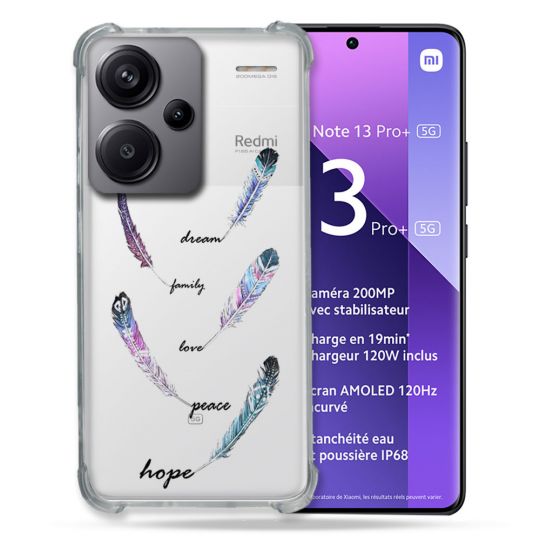 Coque Renforcée Transparente Pour Xiaomi Redmi Note 13 Pro Plus 5G Plume Couleur