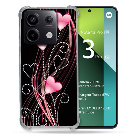 Coque Renforcée Pour Xiaomi Redmi Note 13 Pro 5G Amour Coeur Rose Montant sur Noir