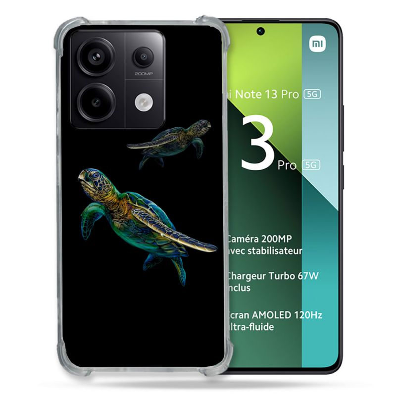 Coque Renforcée Pour Xiaomi Redmi Note 13 Pro 5G Animal Tortue Noire multicolore
