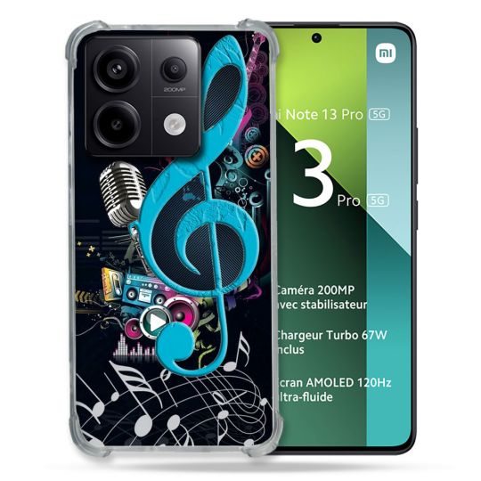 Coque Renforcée Pour Xiaomi Redmi Note 13 Pro 5G Musique Cle Sol Bleu