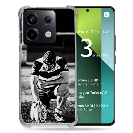 Coque Renforcée Pour Xiaomi Redmi Note 13 Pro 5G Sport Rugby Noir Blanc