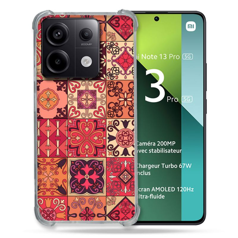 Coque Renforcée Pour Xiaomi Redmi Note 13 Pro 5G Texture Carreau Ciment Rouge