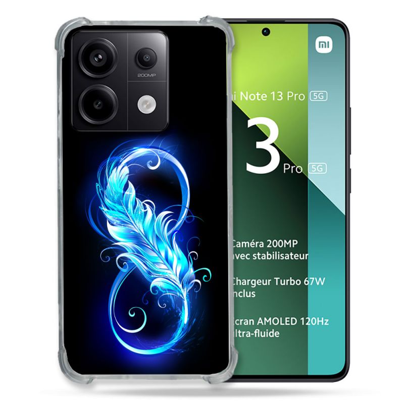 Coque Renforcée Pour Xiaomi Redmi Note 13 Pro 5G Texture Plume Infini Bleu