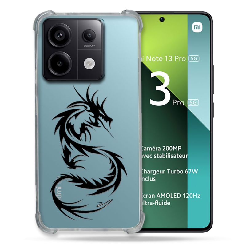 Coque Renforcée Transparente Pour Xiaomi Redmi Note 13 Pro 5G Dragon Noir