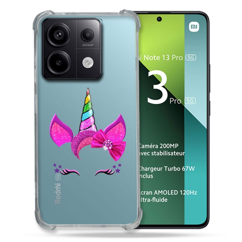 Coque Renforcée Transparente Pour Xiaomi Redmi Note 13 Pro 5G Licorne Paillette
