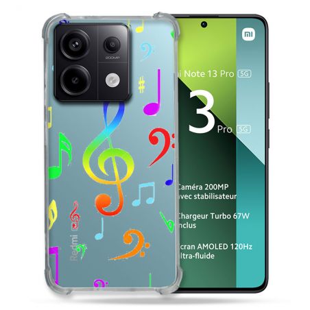Coque Renforcée Transparente Pour Xiaomi Redmi Note 13 Pro 5G Note Musique Colore