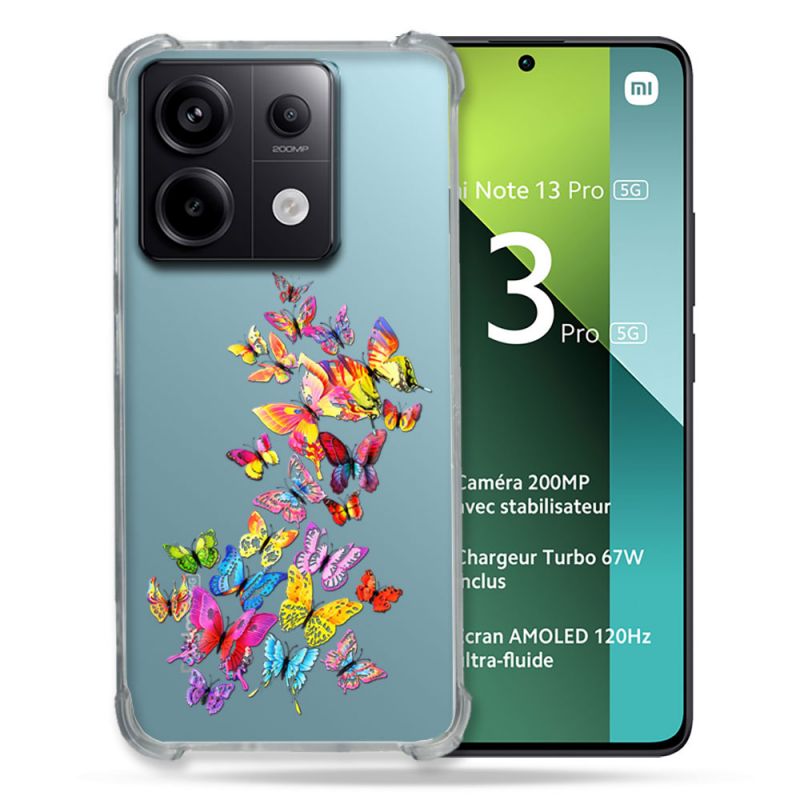 Coque Renforcée Transparente Pour Xiaomi Redmi Note 13 Pro 5G Papillon Multicolore
