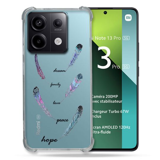 Coque Renforcée Transparente Pour Xiaomi Redmi Note 13 Pro 5G Plume Couleur