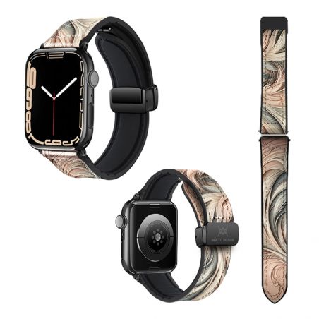 Bracelet Montre Pour Apple Iwatch 22 mm (38/40/41/42/44/45 mm)en silicone et cuir véritable : Arabesque