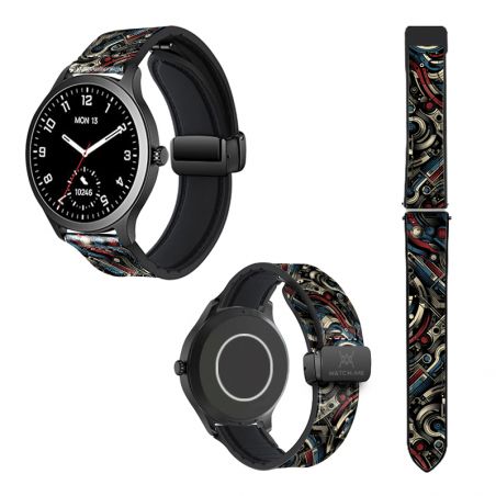 Bracelet Montre 22 mm en silicone et cuir véritable : America