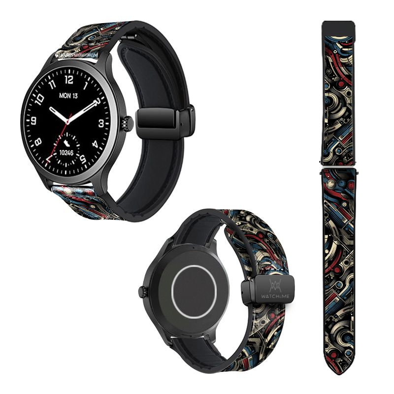 Bracelet Montre 22 mm en silicone et cuir véritable : America