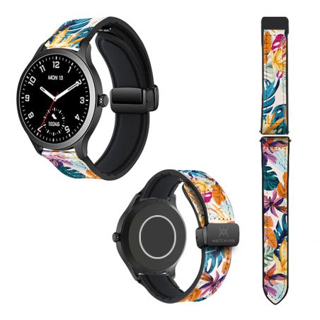 Bracelet Montre 22 mm en silicone et cuir véritable : Exotic