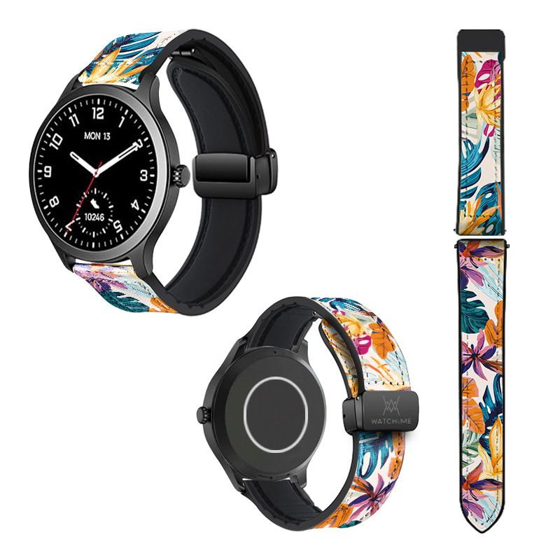 Bracelet Montre 22 mm en silicone et cuir véritable : Exotic