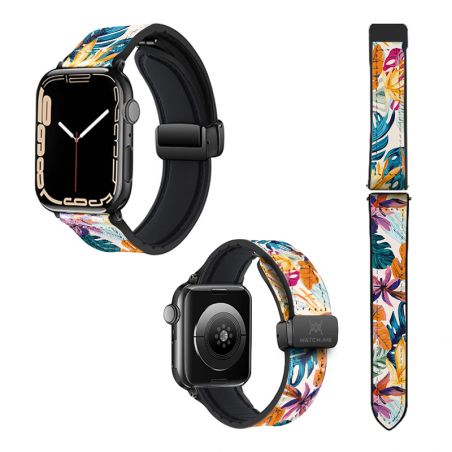 Bracelet Montre Pour Apple Iwatch 22 mm (38/40/41/42/44/45 mm)en silicone et cuir véritable : Exotic