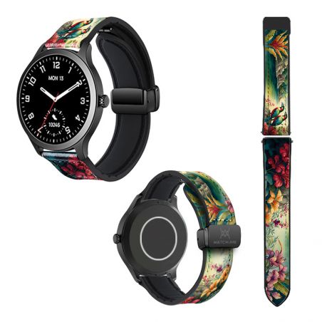 Bracelet Montre 22 mm en silicone et cuir véritable : Jungle