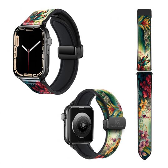 Bracelet Montre Pour Apple Iwatch 22 mm (38/40/41/42/44/45 mm)en silicone et cuir véritable : Jungle