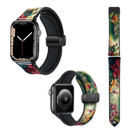 Bracelet Montre Pour Apple Iwatch 22 mm (38/40/41/42/44/45 mm)en silicone et cuir véritable : Jungle