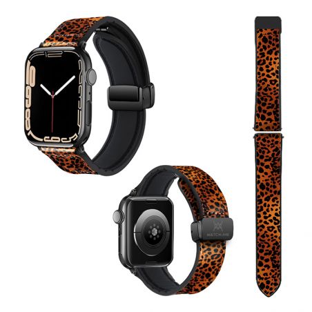 Bracelet Montre Pour Apple Iwatch 22 mm (38/40/41/42/44/45 mm)en silicone et cuir véritable : Leopard