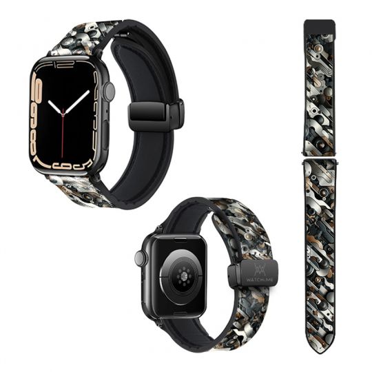 Bracelet Montre Pour Apple Iwatch 22 mm (38/40/41/42/44/45 mm)en silicone et cuir véritable : Maillon