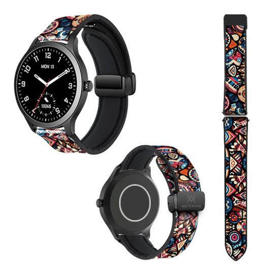 Bracelet Montre 22 mm en silicone et cuir véritable : Maori Color