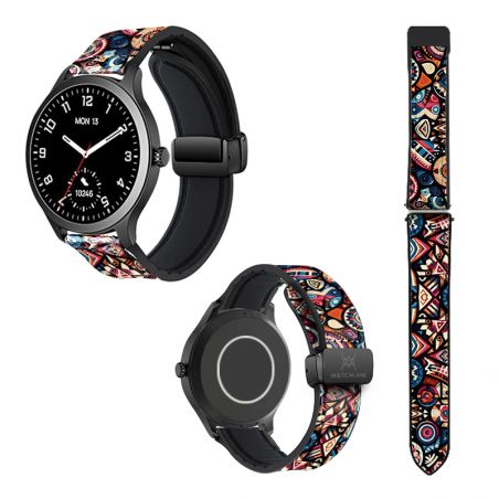 Bracelet Montre 22 mm en silicone et cuir véritable : Maori Color