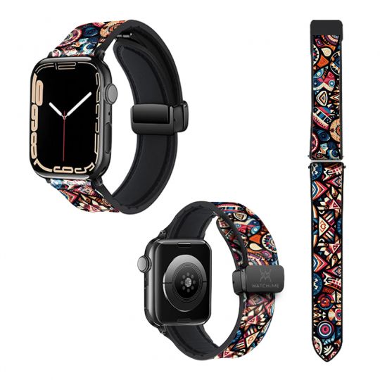 Bracelet Montre Pour Apple Iwatch 22 mm (38/40/41/42/44/45 mm)en silicone et cuir véritable : Maori Color