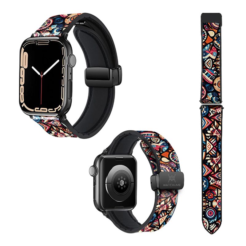 Bracelet Montre Pour Apple Iwatch 22 mm (38/40/41/42/44/45 mm)en silicone et cuir véritable : Maori Color