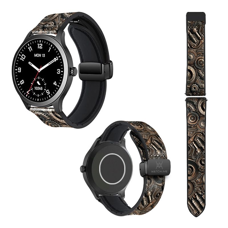 Bracelet Montre 22 mm en silicone et cuir véritable : Mecanique