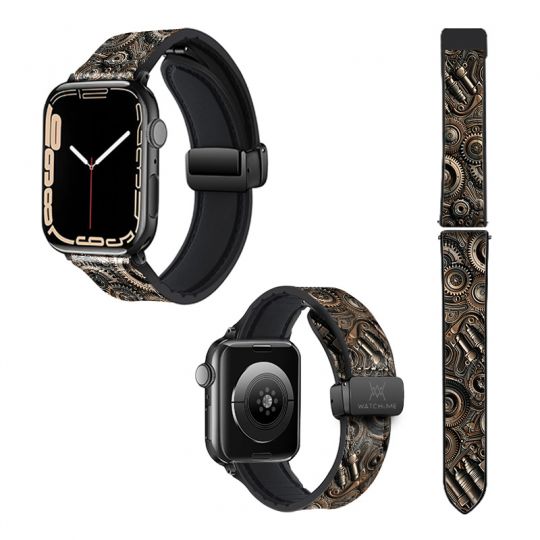 Bracelet Montre Pour Apple Iwatch 22 mm (38/40/41/42/44/45 mm)en silicone et cuir véritable : Mecanique