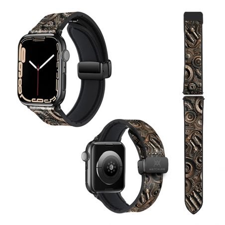Bracelet Montre Pour Apple Iwatch 22 mm (38/40/41/42/44/45 mm)en silicone et cuir véritable : Mecanique