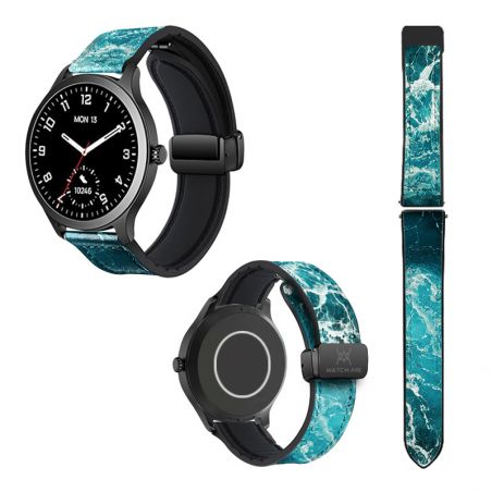 Bracelet Montre 22 mm en silicone et cuir véritable : Ocean