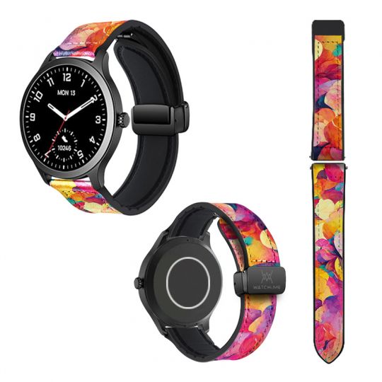 Bracelet Montre 22 mm en silicone et cuir véritable : Petales Multicolore