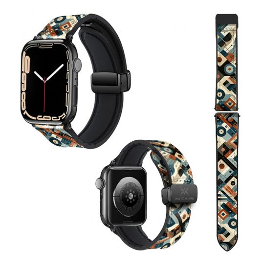 Bracelet Montre Pour Apple Iwatch 22 mm (38/40/41/42/44/45 mm)en silicone et cuir véritable : Picasso