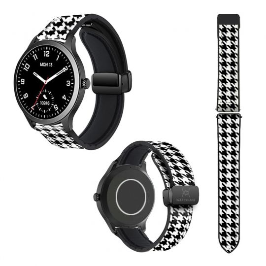 Bracelet Montre 22 mm en silicone et cuir véritable : Pied de Poule