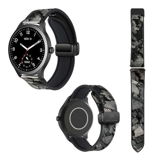 Bracelet Montre 22 mm en silicone et cuir véritable : Pierre