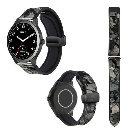 Bracelet Montre 22 mm en silicone et cuir véritable : Pierre