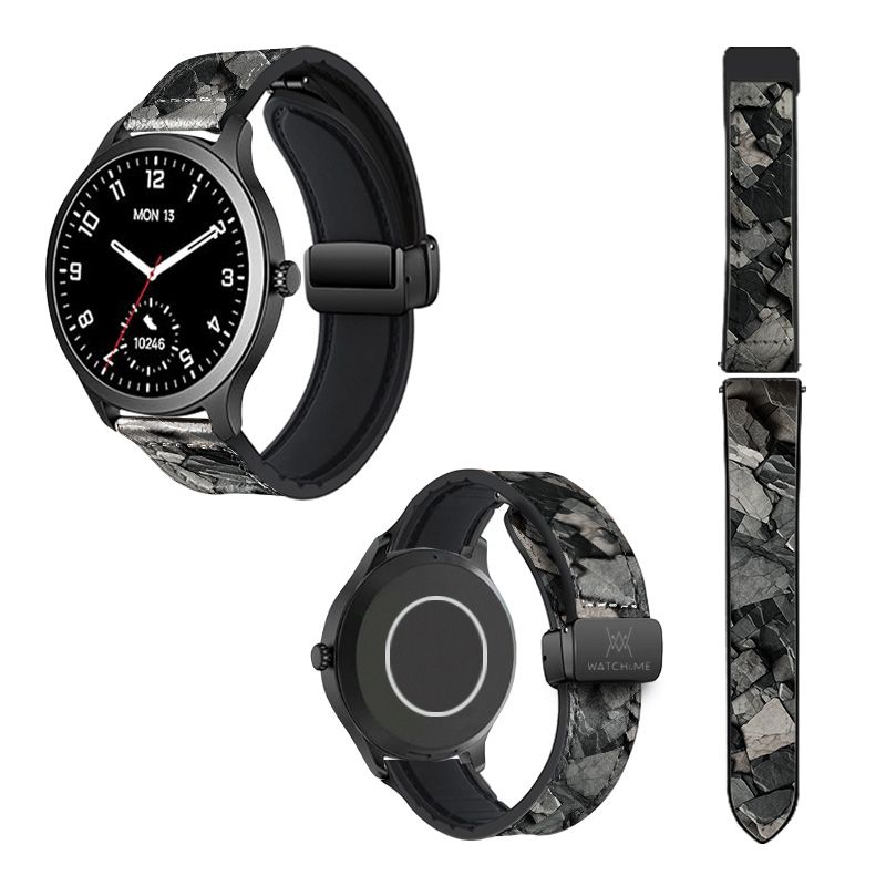 Bracelet Montre 22 mm en silicone et cuir véritable : Pierre