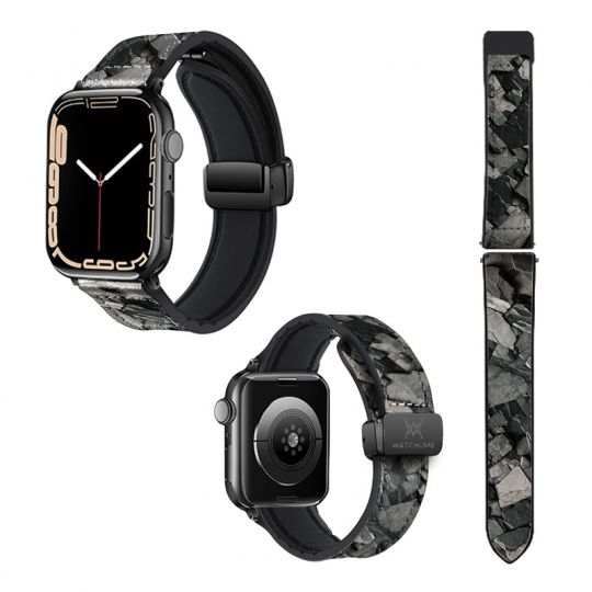 Bracelet Montre Pour Apple Iwatch 22 mm (38/40/41/42/44/45 mm)en silicone et cuir véritable : Pierre