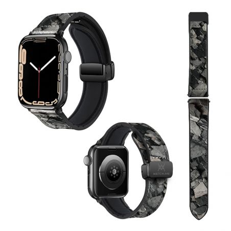 Bracelet Montre Pour Apple Iwatch 22 mm (38/40/41/42/44/45 mm)en silicone et cuir véritable : Pierre
