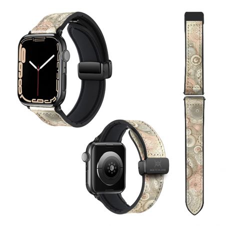 Bracelet Montre Pour Apple Iwatch 22 mm (38/40/41/42/44/45 mm)en silicone et cuir véritable : Rosace